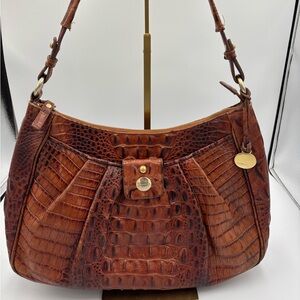 SOLD Brahmin Pecan Pleated Hobo Shoulder Bag Croc Embossed